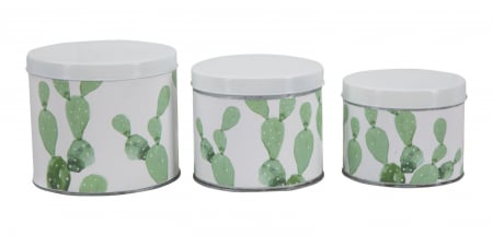 Set 3 cutii Cactus, fier, alb/verde, 15X13.5-14X11.5-12.5X10  cm [1]