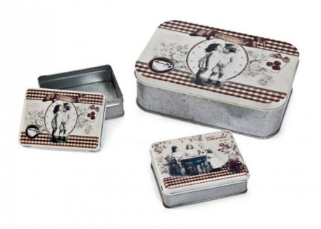 SALE % - Set 3 cutii CHOCOLAT, otel acoperit cu pulbere, gri, 10x7, 7x3, 5cm
