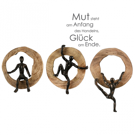 FIGURINE - Set 3 decoratiuni Courage lemn mango/aluminiu, 28x18x7 cm