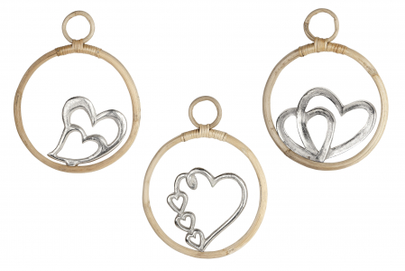 Set 3 decoratiuni de perete Hearts, aluminiu/lemn, argintiu/maro, 24x30x1.5 cm [1]