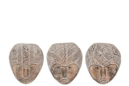 SALE % - Set 3 decoratiuni de perete Mask Primitive, Lemn, Natural, 23.5x61x10 cm