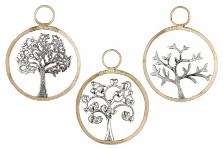 Set 3 decoratiuni de perete Tree, aluminiu/lemn, argintiu/maro, 28x28 cm [1]