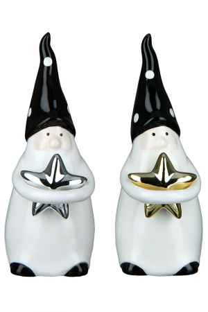 Set 2 decoratiuni Santa Starshine, Ceramica, Alb/Negru, 5x6.5x12 cm [2]