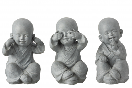 Oriental - Set 3 figurine asortate, Compozit, Gri, 15x18x27 cm