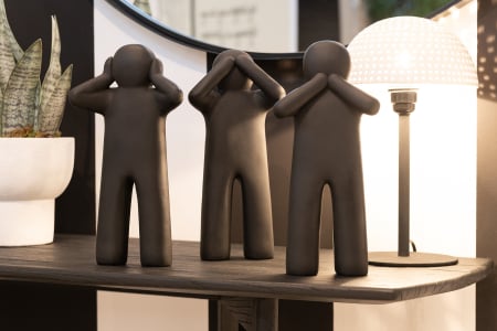 Modern - Set 3 figurine asortate, Compozit, Negru, 13x7x30 cm