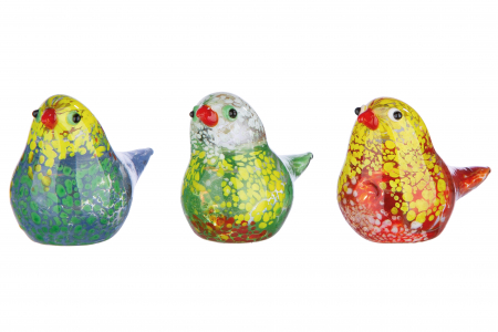SALE % - Set 3 figurine Bird Spatzi , sticla, multicolor, 6x3x2.5 cm