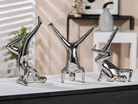 SALE % - Set 3 figurine Brakedance, ceramica, argintiu, 15.5x26.5x10 cm