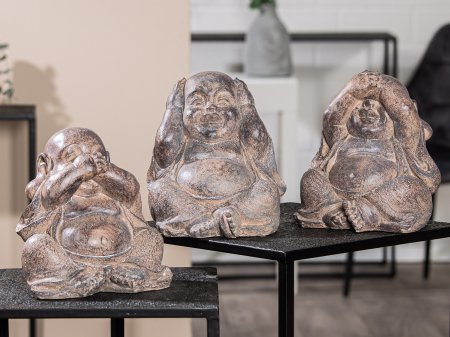 SALE % - Set 3 figurine Buddha see/hear/say nothing, compozit, maro, 20.5x22x20.5 cm