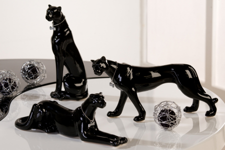 Accesorii - Set 3 figurine leopard, portelan, negru, 28x21x7 cm