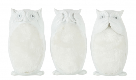SALE % - Set 3 figurine Owl See/Hear/Speak, Rasina, Alb, 8.5x7x13.5 cm