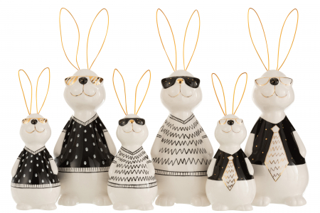 Set 3 figurine Rabbit Max, Ceramica, Alb/Negru/Auriu, 11x11x29.5 cm [1]