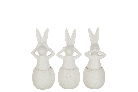 SALE % - Set 3 figurine Rabbit See/Hear/Speak, Ceramica, Alb, 10.6x9.5x25.9 cm