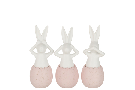 Primavara - Set 3 figurine Rabbit See/Hear/Speak, Ceramica, Alb/Roz, 10.6x9.5x25.9 cm
