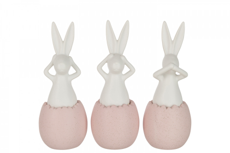 Primavara - Set 3 figurine Rabbit See/Hear/Speak, Ceramica, Alb/Roz, 12x12x31.2 cm