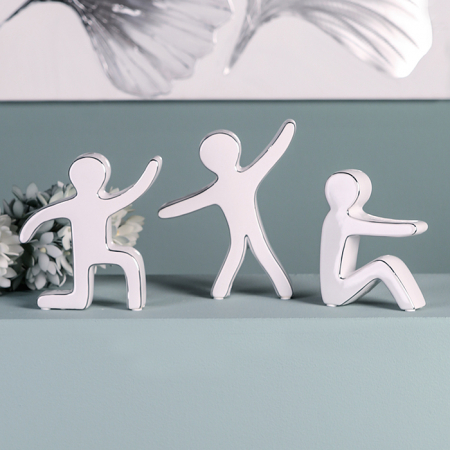 Set 3 figurine Workout, ceramica, alb/argintiu, 4x14x19 cm [1]