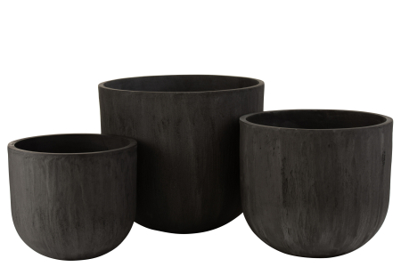 VAZE SI GHIVECE - Set 3 ghivece, Ceramica, Negru, 50x50x43.5 cm