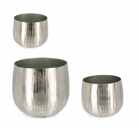 SALE % - Set 3 ghivece Chisel, Aluminiu, Argintiu, 17/20/29x17/20/29x14.5/17.5/25 cm