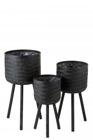 SALE % - Set 3 ghivece, Rachita/bambus, Negru, 37x37x76 cm