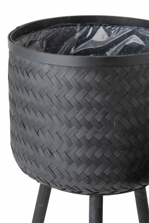 Set 3 ghivece, Rachita/bambus, Negru, 37x37x76 cm [1]