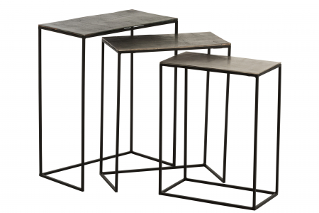 Masute - Set 3 masute, Aluminiu, Negru, 53x29x66.5 cm