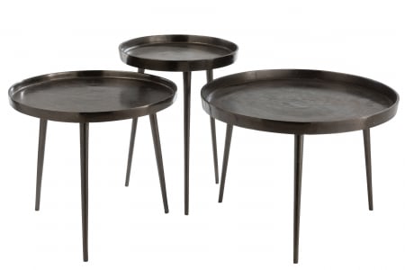 LIVING - Set 3 masute, Metal, Gri, 61x61x54 cm