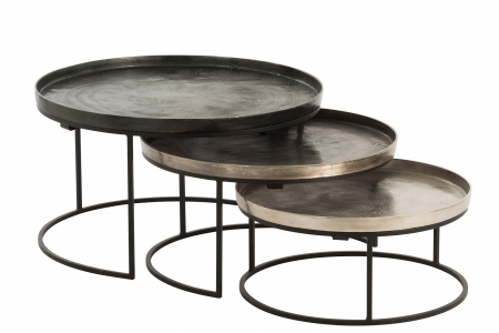 LIVING - Set 3 masute Mix, Aluminiu, Negru, 77.5x77.5x45.5 cm