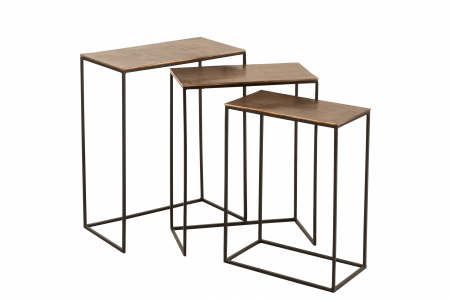LIVING - Set 3 masute Rectangular, Aluminiu, Maro, 53x29x66 cm