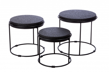 SALE % - Set 3 masute Rotonda, fier, negru, 47x48.5 cm