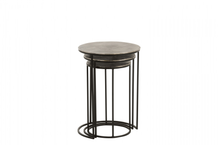 Set 3 masute Round, Aluminiu, Negru, 42x42x60 cm [2]