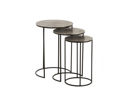 LIVING - Set 3 masute Round, Aluminiu, Negru, 42x42x60 cm