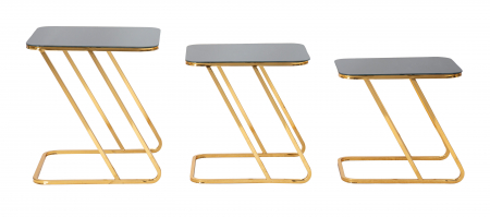 Set 3 masute Simple, Fier/Sticla, Auriu/Negru, 55/51/45x50.5/49/47x44/39/34 cm [2]