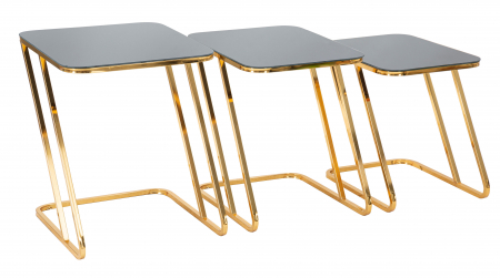 Set 3 masute Simple, Fier/Sticla, Auriu/Negru, 55/51/45x50.5/49/47x44/39/34 cm [6]