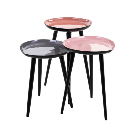Masute - Set 3 masute Trinity, Fier, Roz/Negru, 49/43/39x32x32 cm