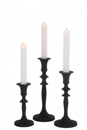 SALE % - Set 3 suporturi lumanare Classical, Metal/Fier, Negru, 8.5x8.5x23.5 cm