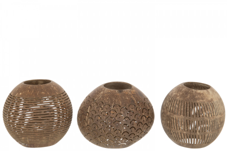 Set 3 suporturi lumanare Coconut, Bambus, Maro, 42x14x11 cm Suporturi lumanari - Set 3 suporturi lumanare Coconut, Bambus, Maro, 42x14x11 cm