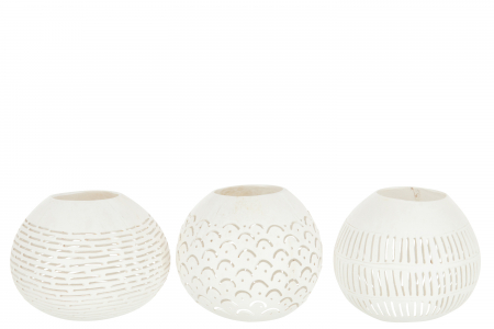 SALE % - Set 3 suporturi lumanare Coconut, Rattan/Bambus, Alb, 42x15.5x12.5 cm