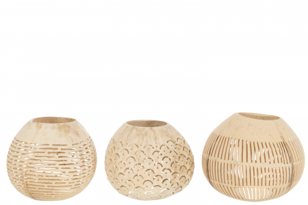 SALE % - Set 3 suporturi lumanare Coconut, Rattan/Bambus, Natural, 14.5x14.5x11.5 cm