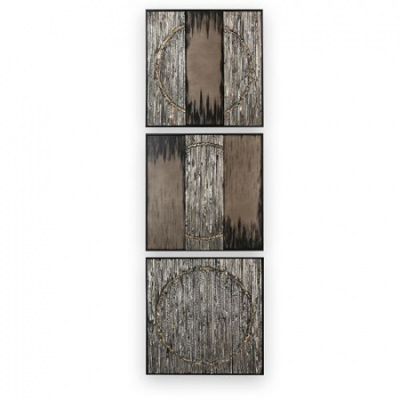 Tablouri - Set 3 tablouri Miracle, lemn, auriu/maro, 5x60x60 cm