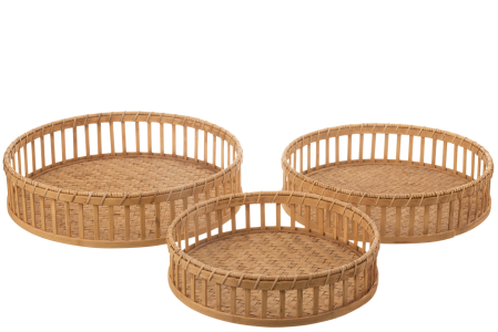 SALE % - Set 3 tavite bambus, Fibre naturale, Natural, 46x46x11