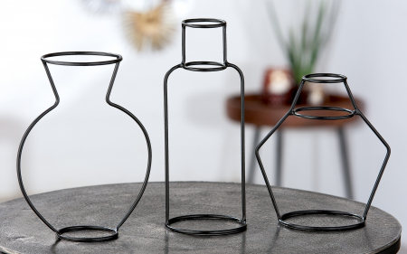 SALE % - Set 3 vaze decorative, Metal, Negru, 0x0x0x cm