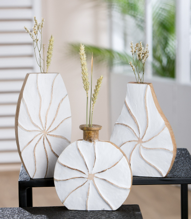 SALE % - Set 3 vaze Monaco, lemn, alb, 14.5x20x4 cm