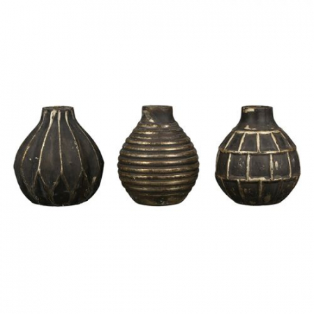 SALE % - Set 3 vaze Orient, sticla, auriu/maro, 9x9x9.5 cm