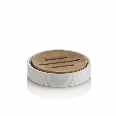 Set 4 accesorii baie FOX, Rasina/Otel/Bambus, Alb,  9.2x9.2x23.7 cm [2]