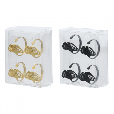 Set 4 buc, Inel Servet, Ginkgo, Ginkgo, Metal, negru, auriu, PU 6, 2 buc. asortate, L. 4 cm, D. 4 cm