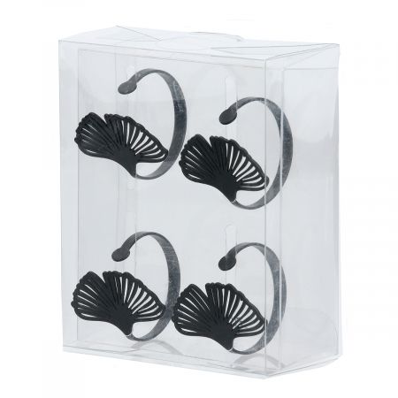Set 4 buc, Inel Servet, Ginkgo, Ginkgo, Metal, negru, auriu, PU 6, 2 buc. asortate, L. 4 cm, D. 4 cm [1]