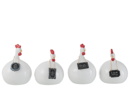 SALE % - Set 4 decoratiuni Chicken Texts Chalkboards, Ceramica, Alb, 18x19.5x20 cm