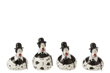 Primavara - Set 4 figurine Chicken Chaplin, Ceramica, Negru, 7x7x11 cm