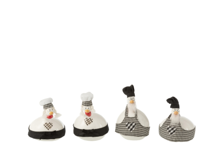 Primavara - Set 4 figurine Chicken Chef, Ceramica, Alb/Negru, 7x7x12 cm