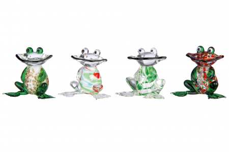 SALE % - Set 4 figurine Frog Jogy, sticla, multicolor, 4.5x4.5x4 cm