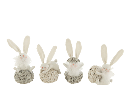 Primavara - Set 4 figurine Rabbit With Egg , Rasina, Alb/Gri, 8.5x7x12 cm